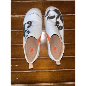 UIN Slip On Sneakers Women's Size 8.5 White Cat Graphic Comfort Shoes